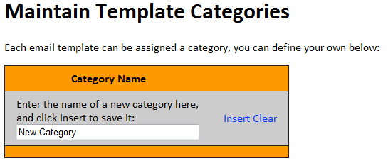 Email Template Categories Screen