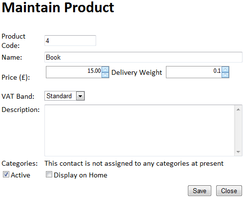 Maintain Products Screen